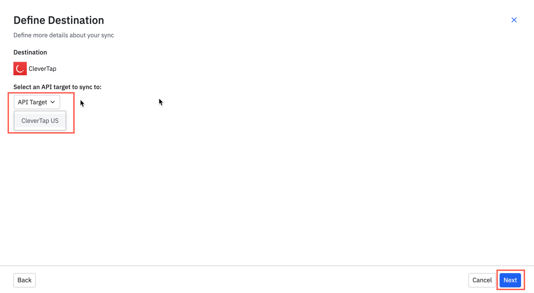 Select API Target as CleverTap