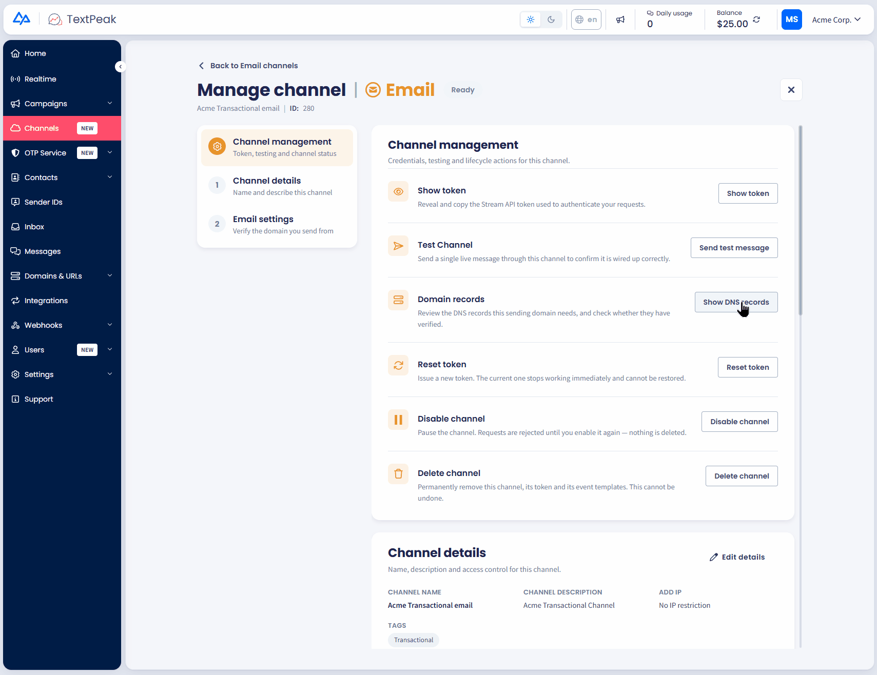 The flow to re-check channel details