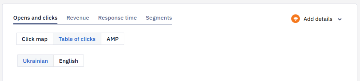 Language plates in the Opens and Clicks section for multilingual email campaigns