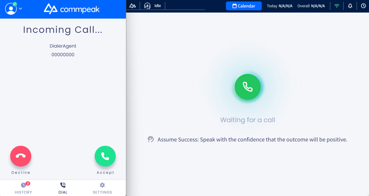 Screenshot with an incoming call in the softphone