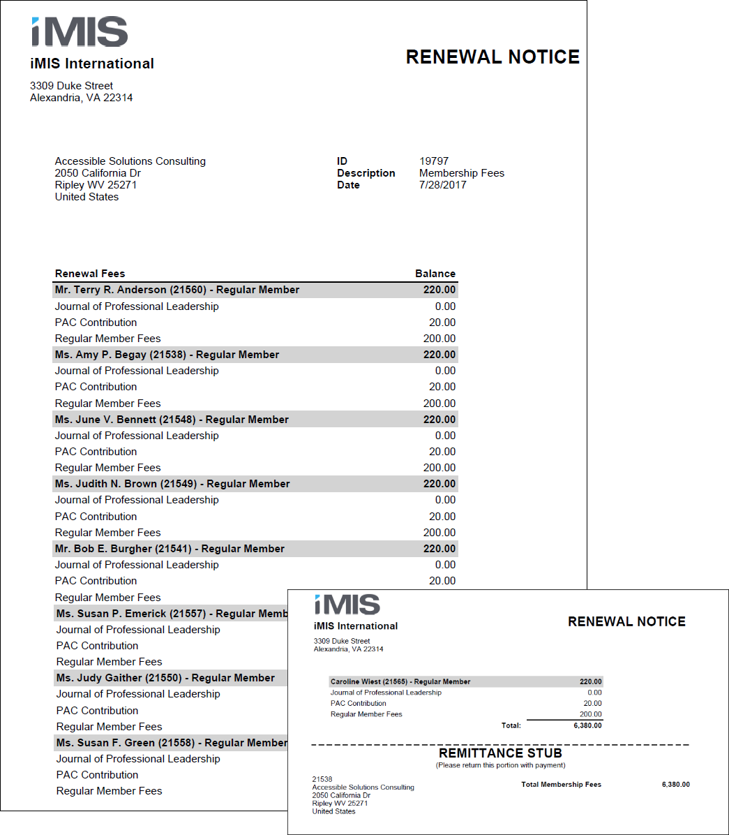 Viewing the Renewal Notice report example 2
