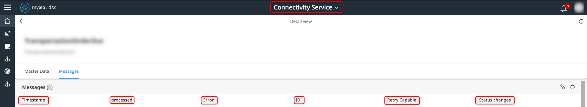 Display of the columns within the Connectivity Service