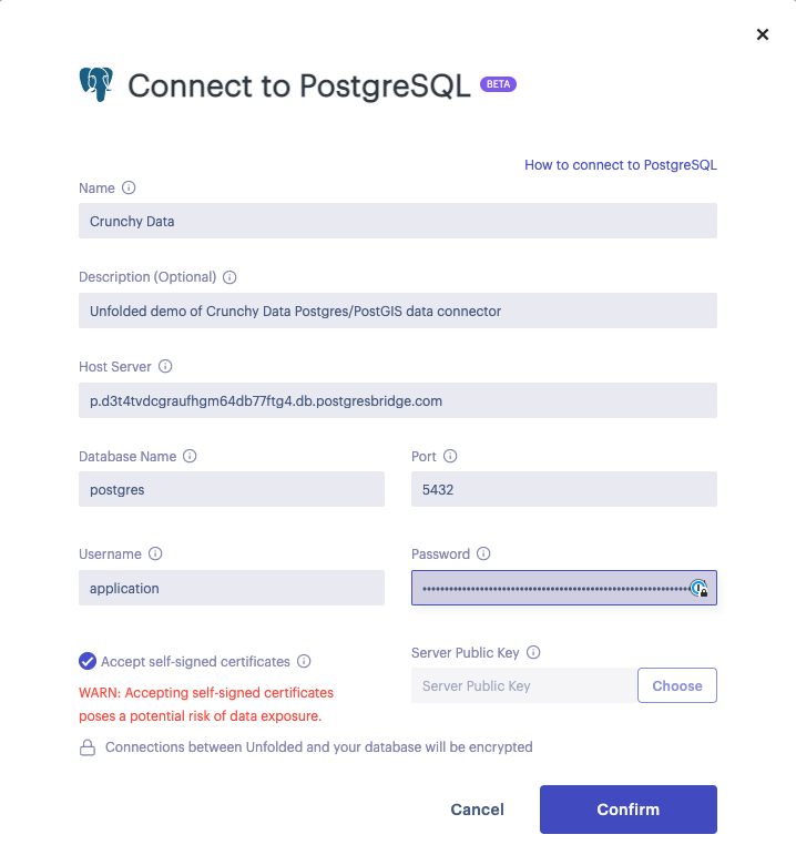 PostgreSQL Connector Form