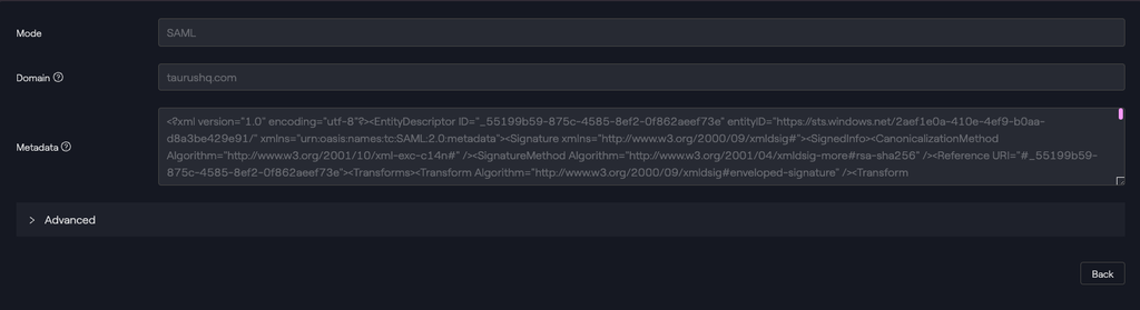 Example - SAML \`<taurushq.com>` domain