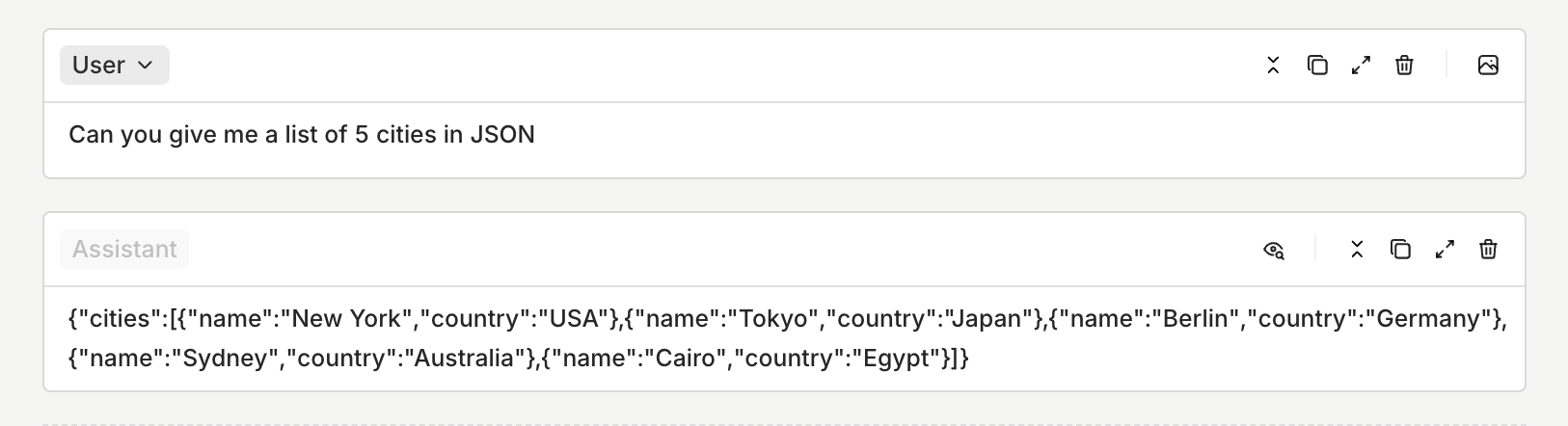 Here the model generates following the previously defined JSON Schema.