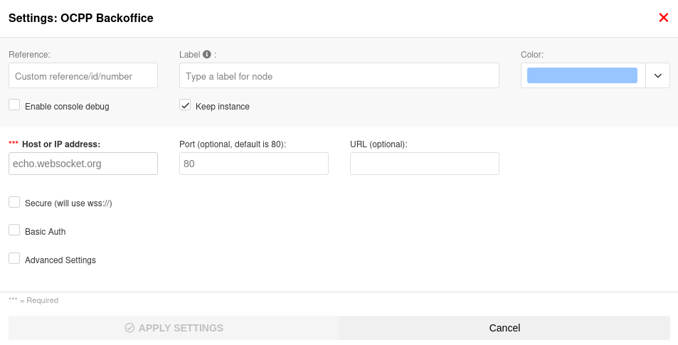 OCPP Backoffice Settings