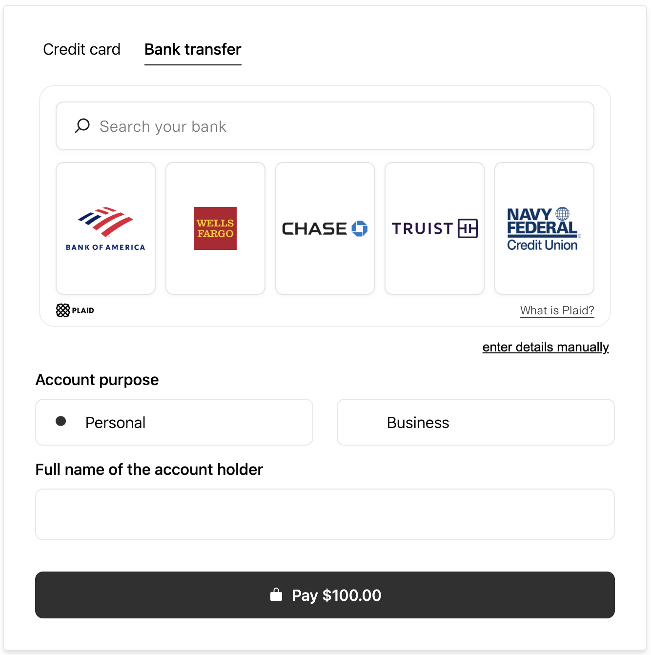 Payment Component with the embedded search option