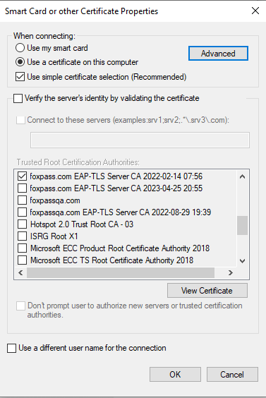 Smart card or other certificate properties