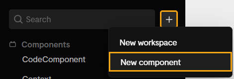 Add New component option highlighted
