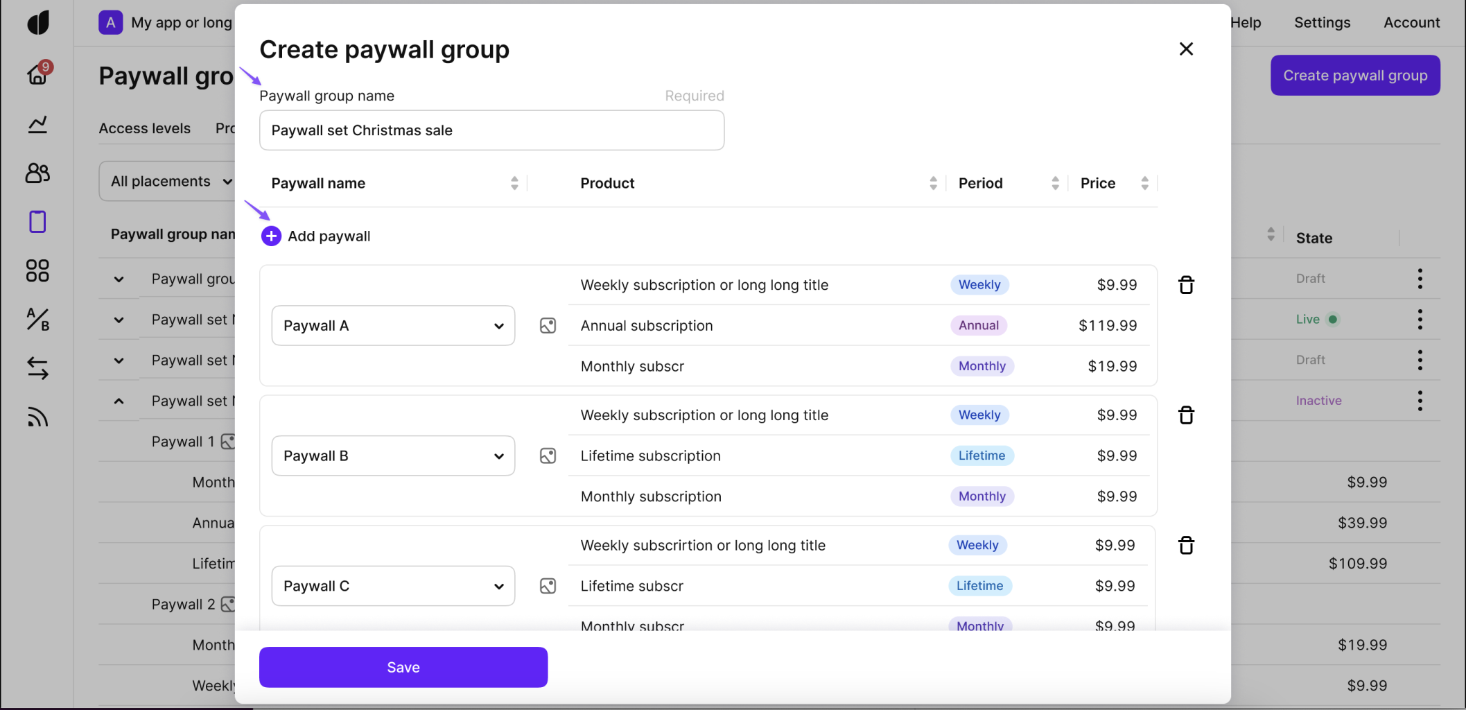 Create paywall group