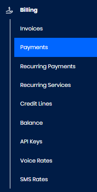 Screenshot of Payments in the main menu