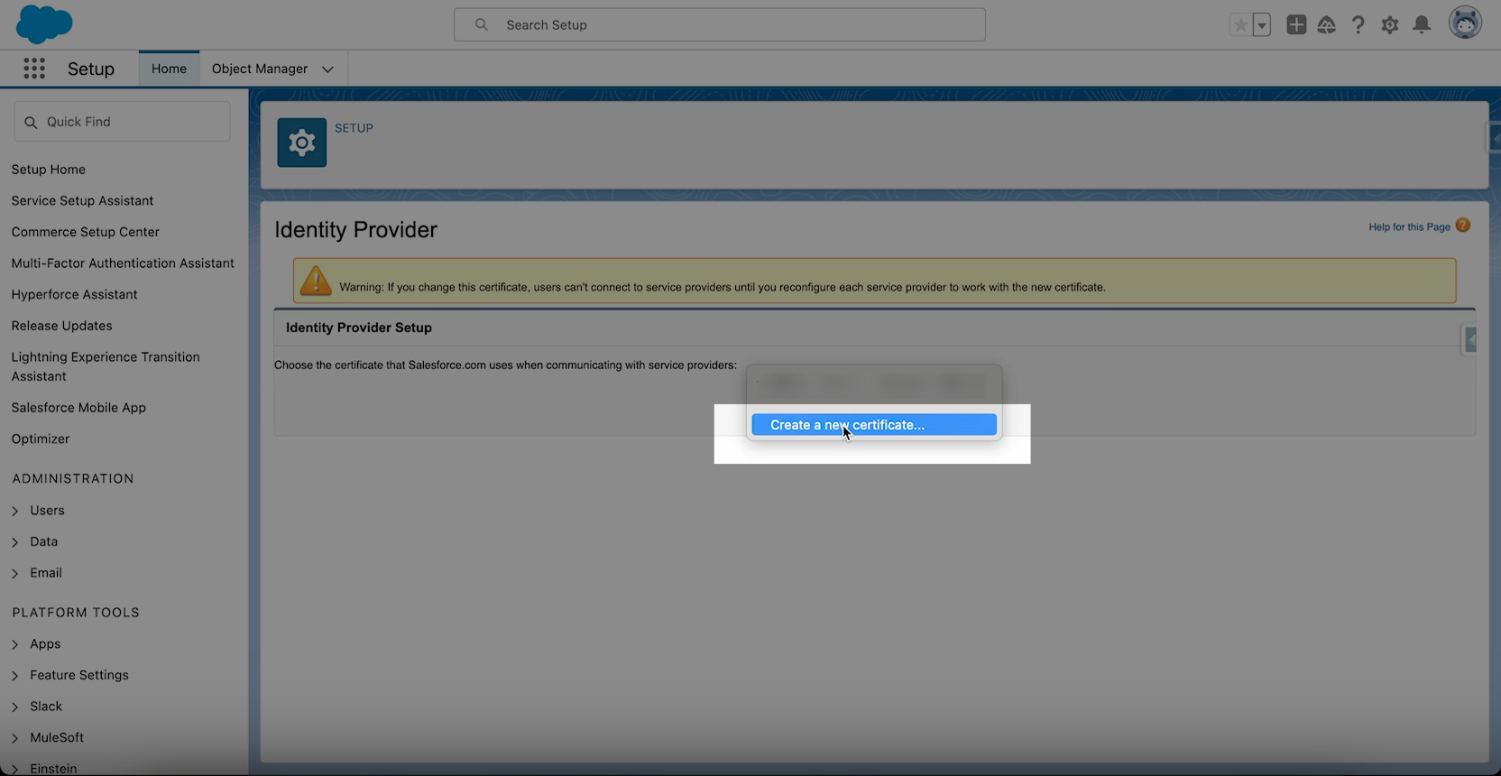 Enabling Identity Provider in Salesforce