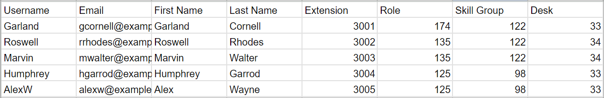 Screenshot of csv file example