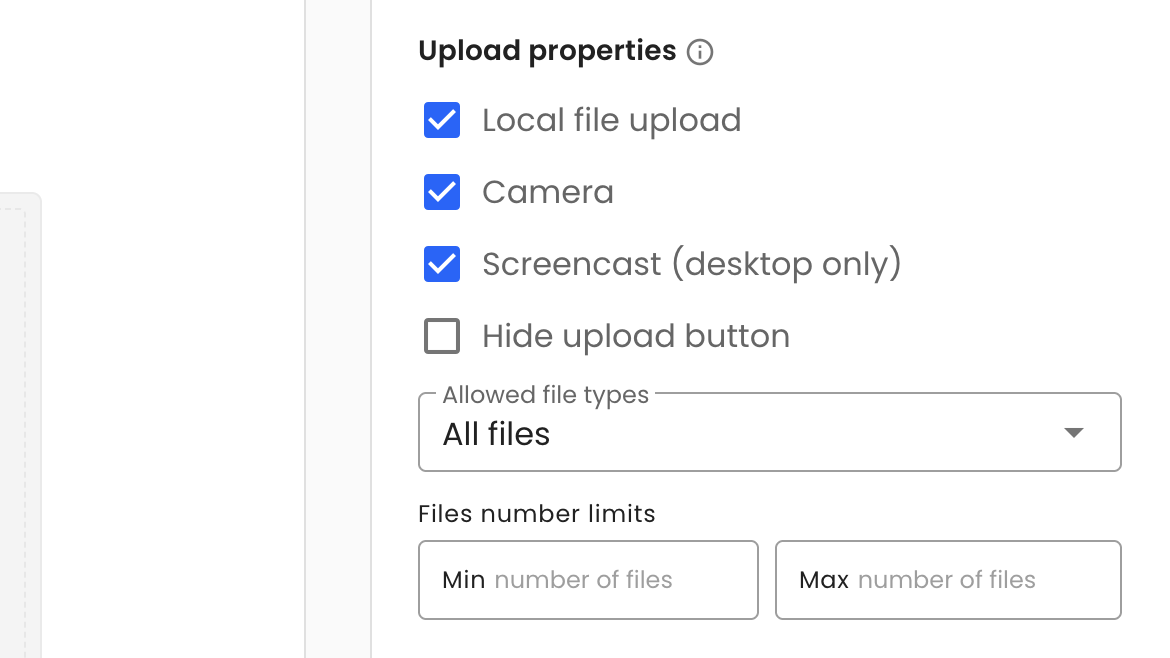 Default fiel upload question properties screenshot