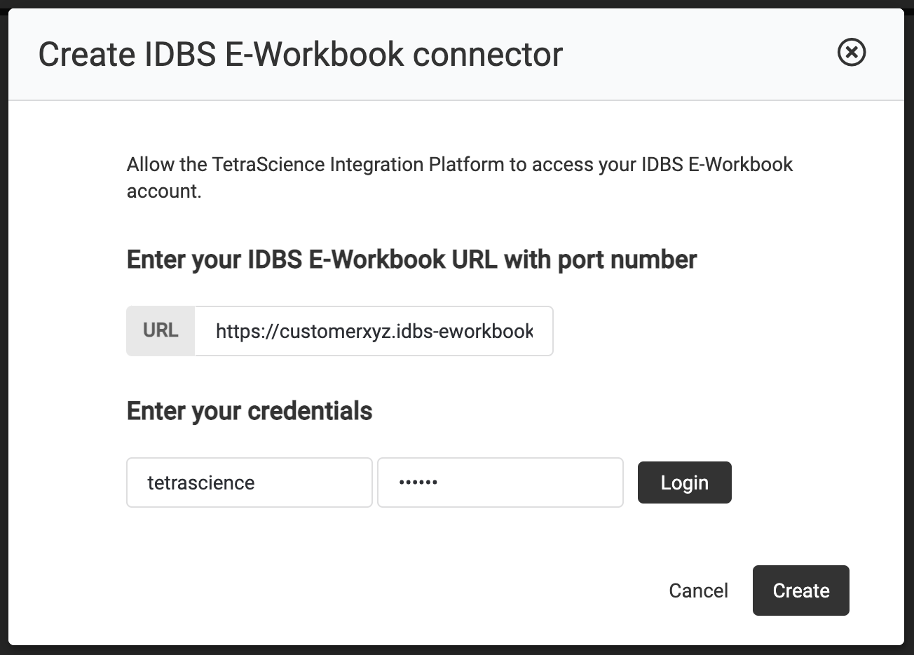 Create IDBS E-Workbook Connector (Filled In)