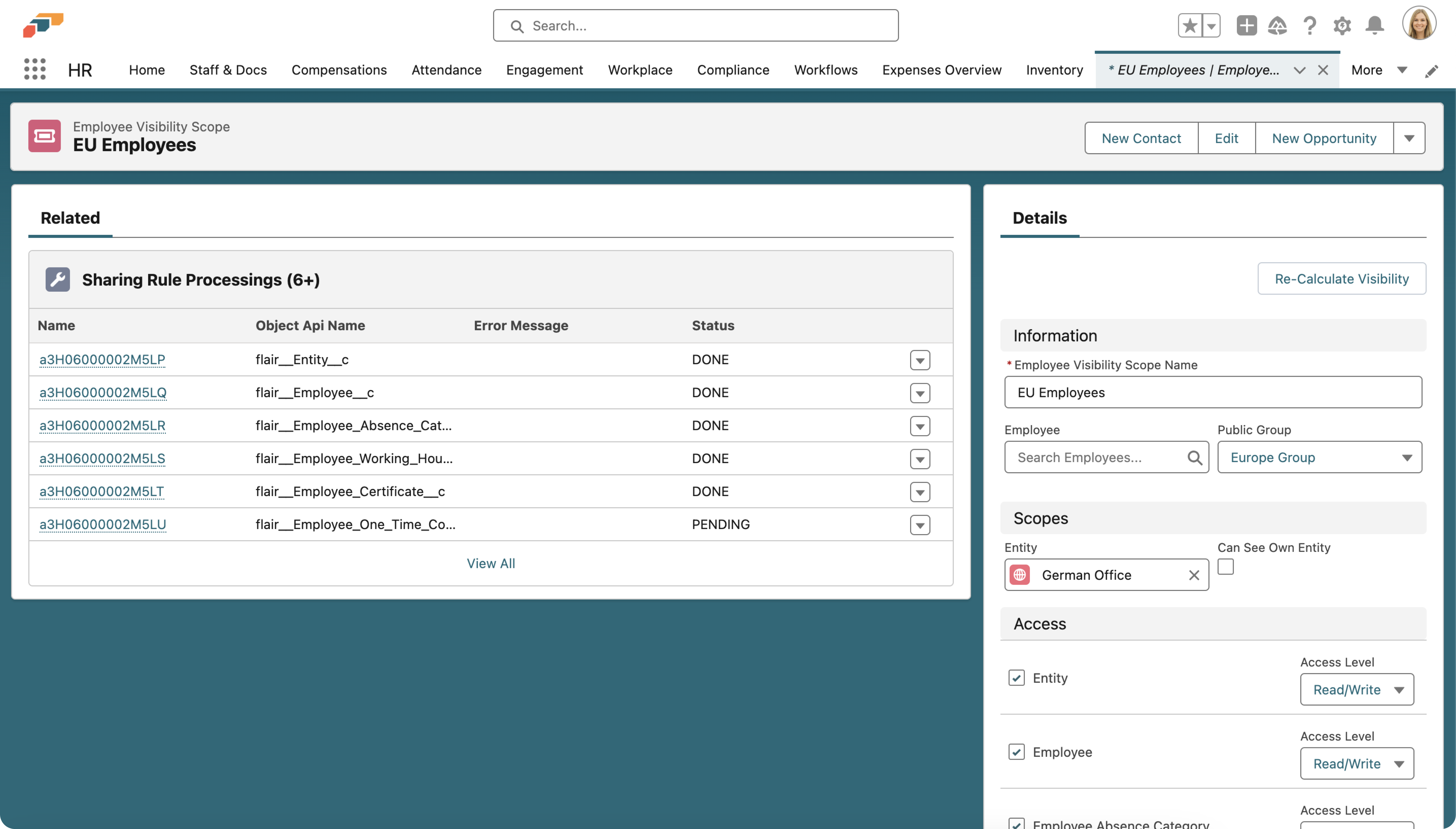 Check the processing status of sharing rules in a visibility scope