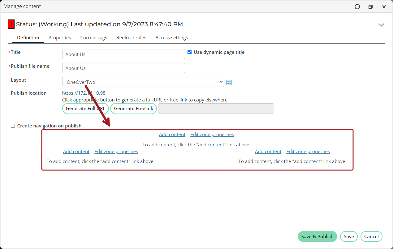Adding content to a content record