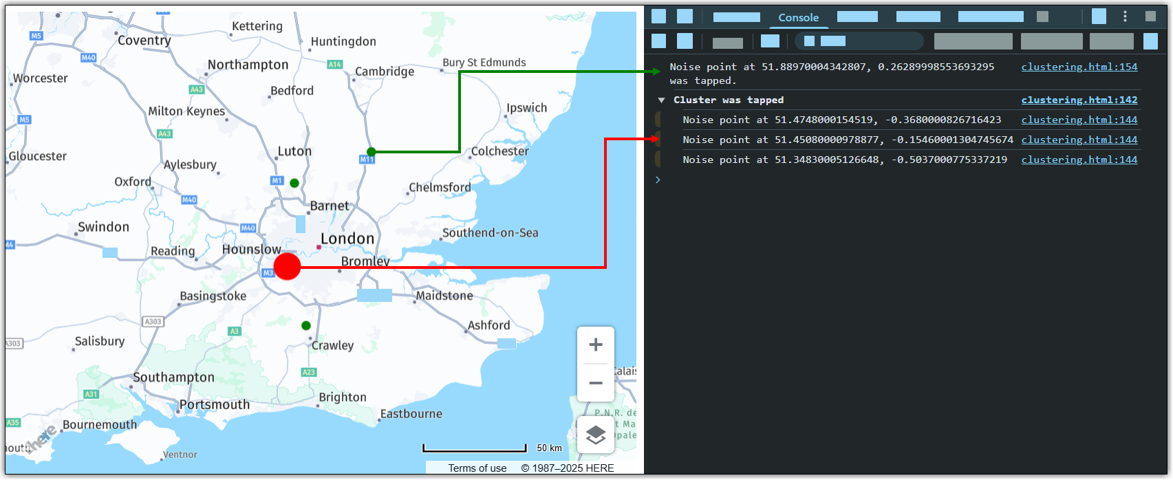 Tap even logging for noise and cluster markers