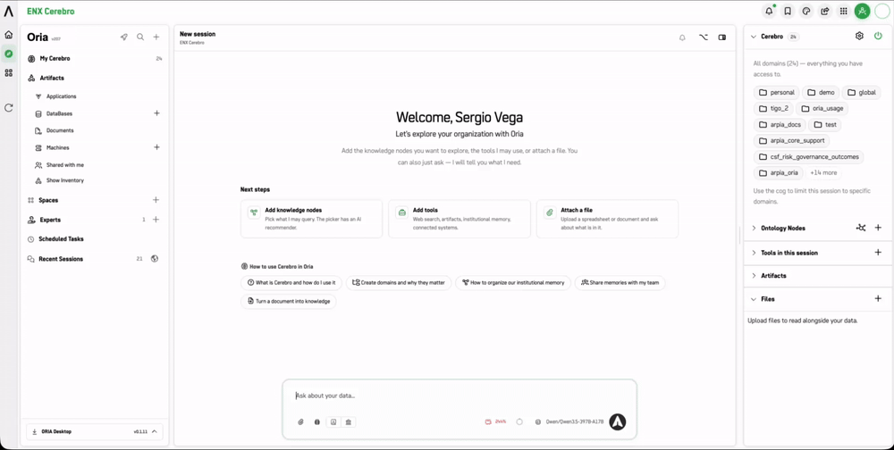GIF: Settings dialog showing the three controls — Use institutional memory toggle, domain limit picker, and ask-before-save checkbox