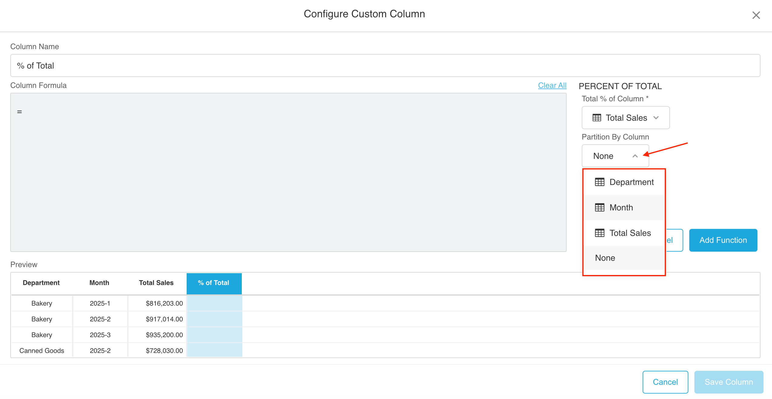 Window Function Configuration
