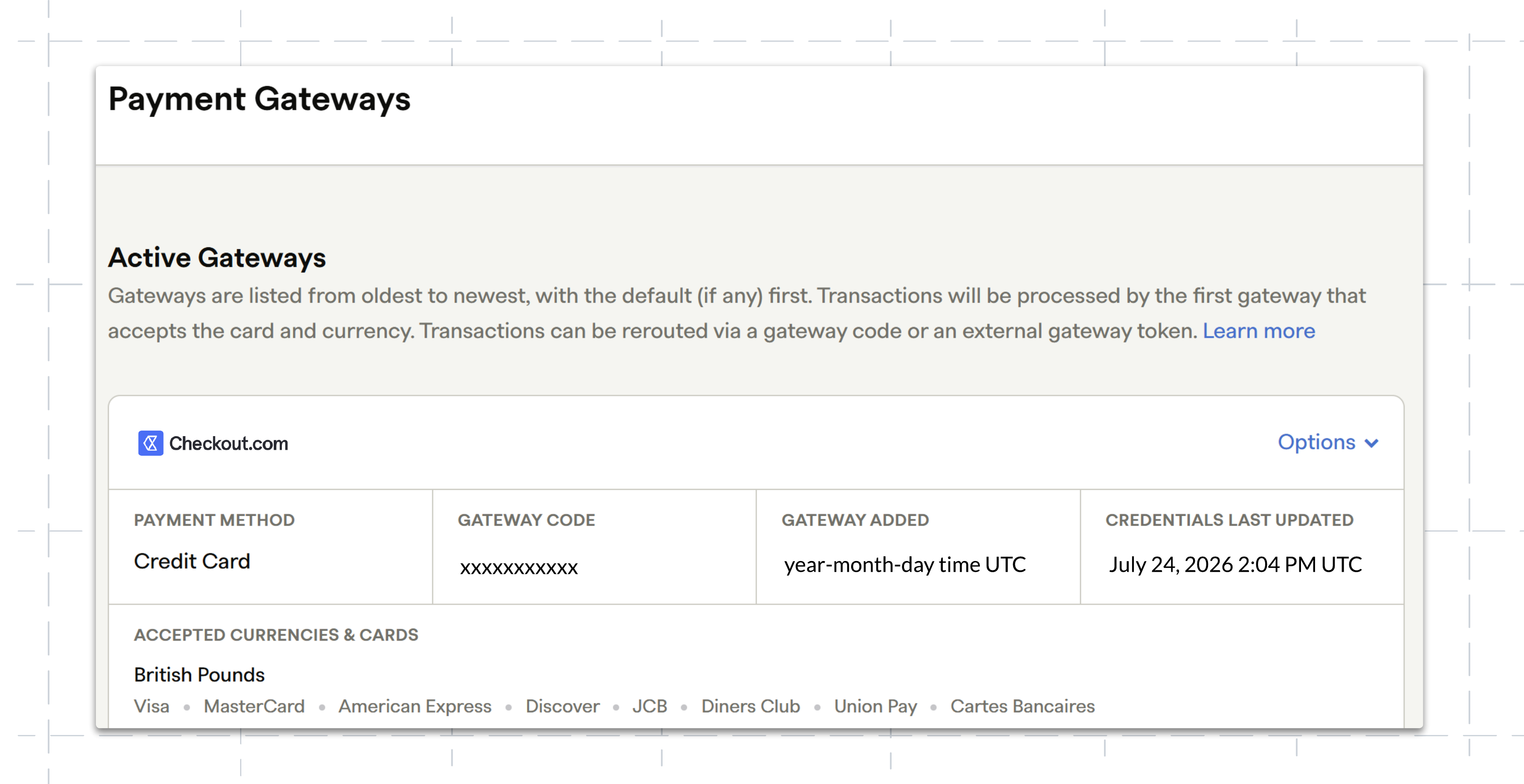 View your active Checkout.com gateway on the Payment Gateway page.