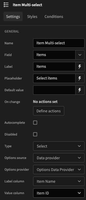 Multi-select settings