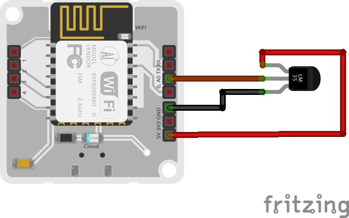 Fritzing diagram for LM35 to Bolt connection