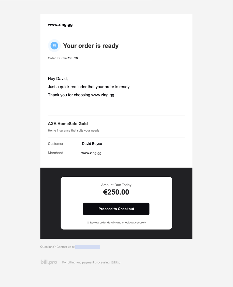 The order reminder email