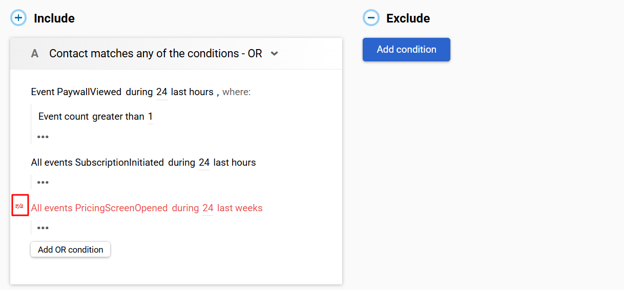Excluding Conditions from a Card