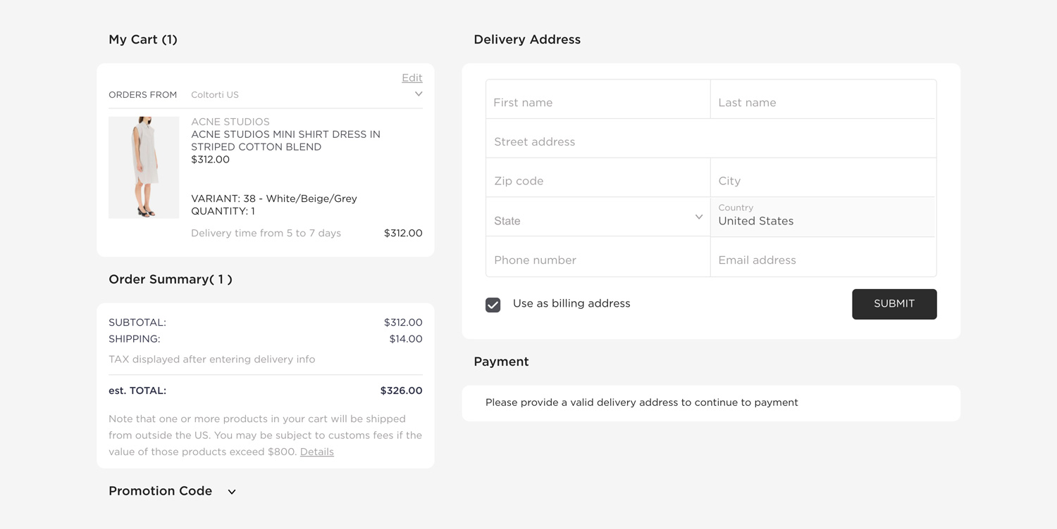 Example of a checkout experience created with Tipser elements
