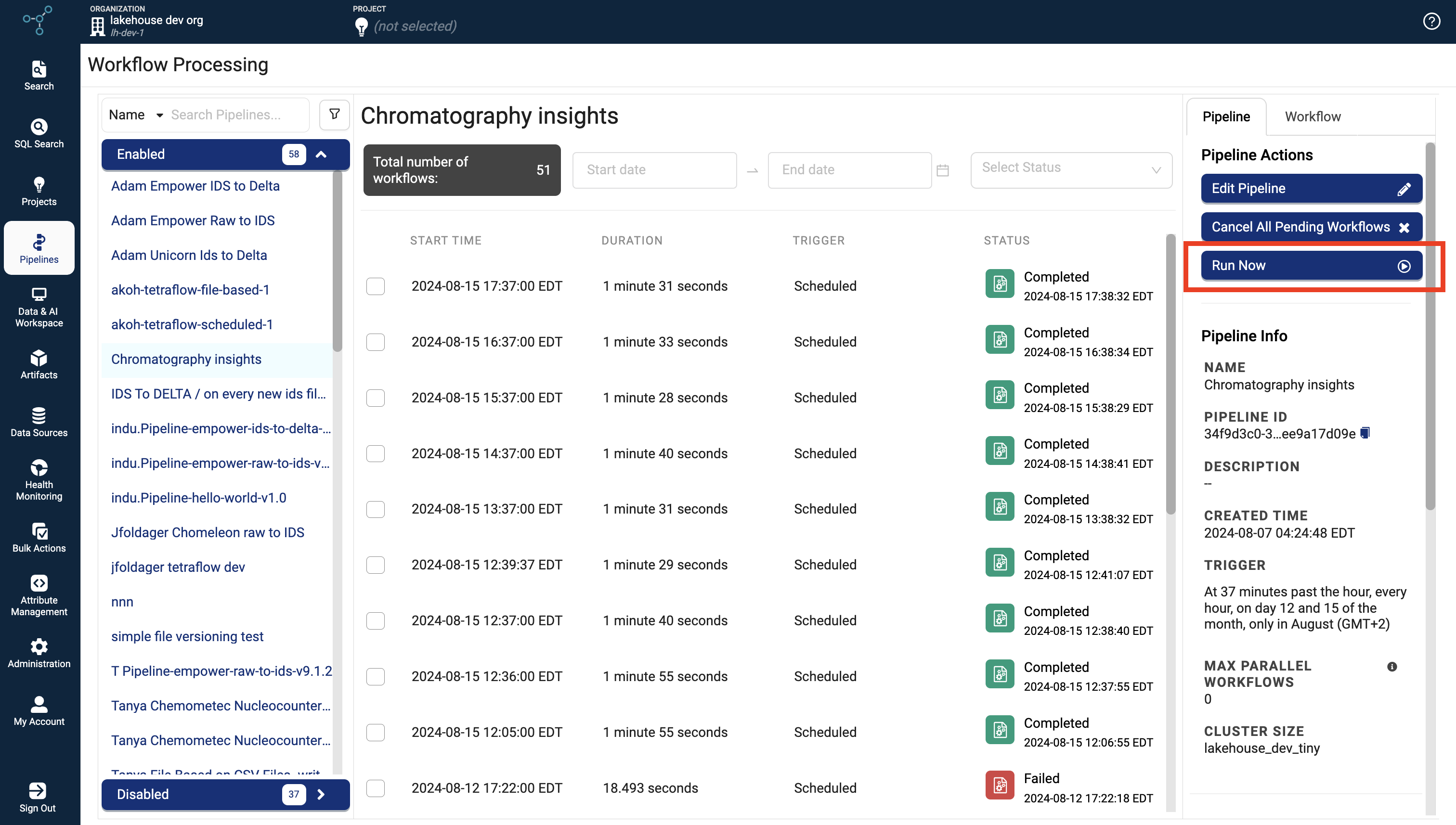 Workflow Processing page