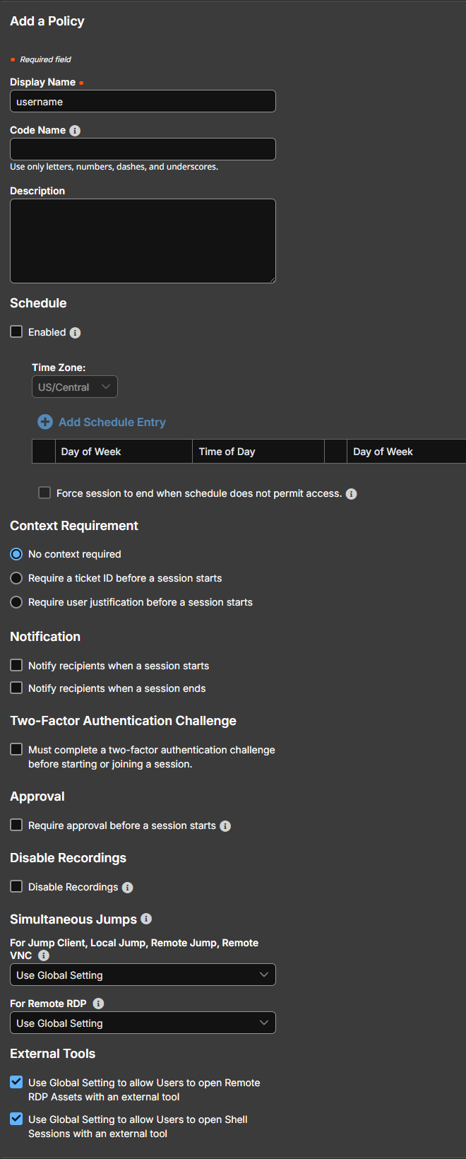 Image of the Add Asset Policy page.