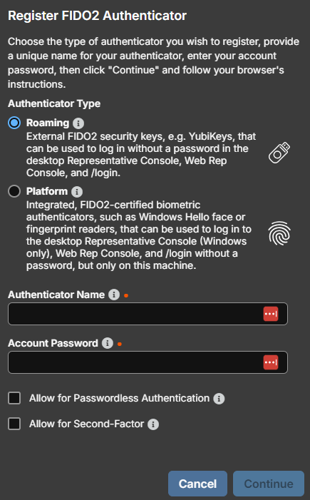Navigate to **My Account > Security** to register your FIDO2 authenticator