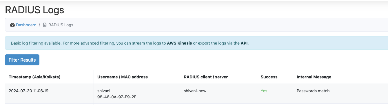 RADIUS logs