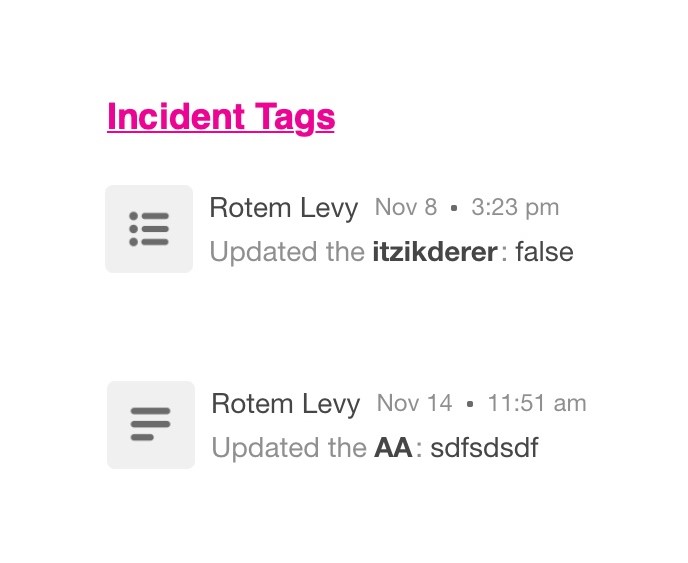 Incident Tags Activity Icons