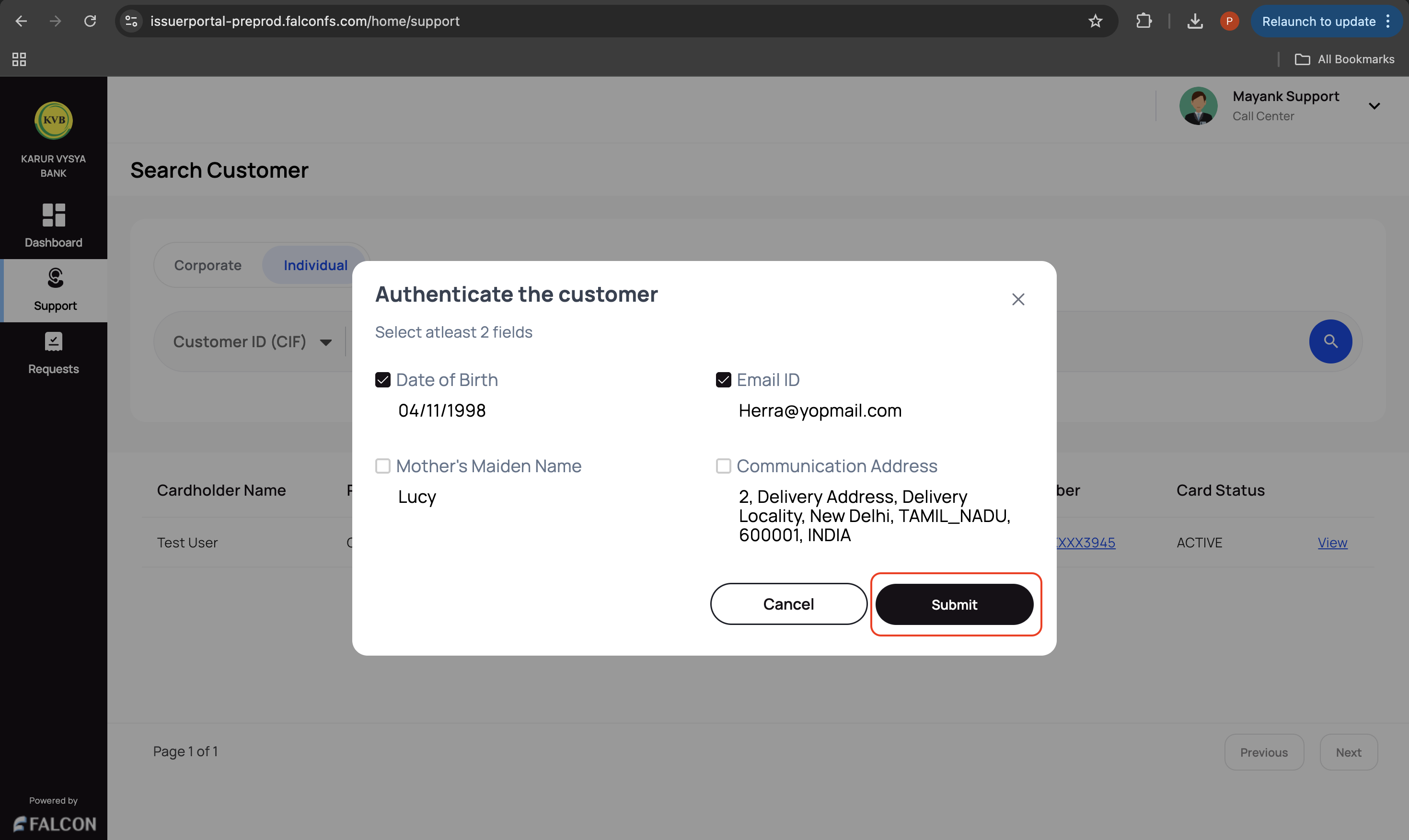 Authenticate customers