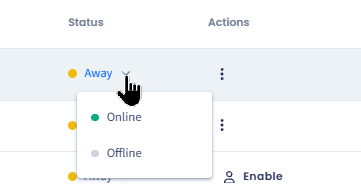 Screenshot of changing agent's status