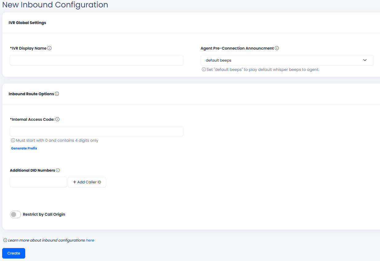 New Inbound Settings Configuration