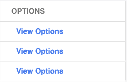 The new Options column available in the Metadata Catalog.