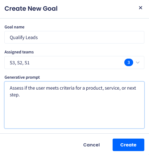 Screenshot of the Create New Goal dialog box