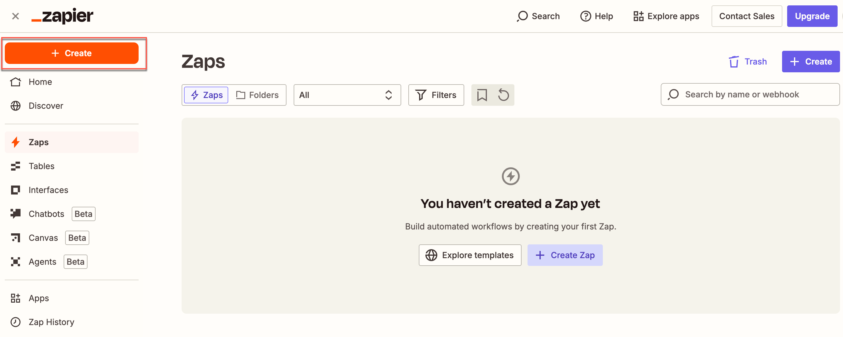 Create a Zap on Zapier Dashboard