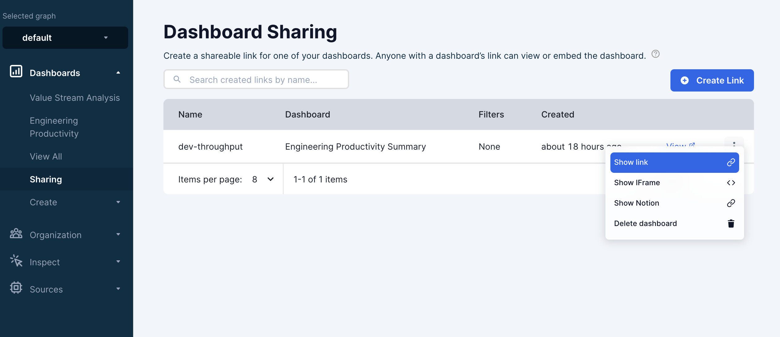 Create/share/embed links to your Faros dashboards