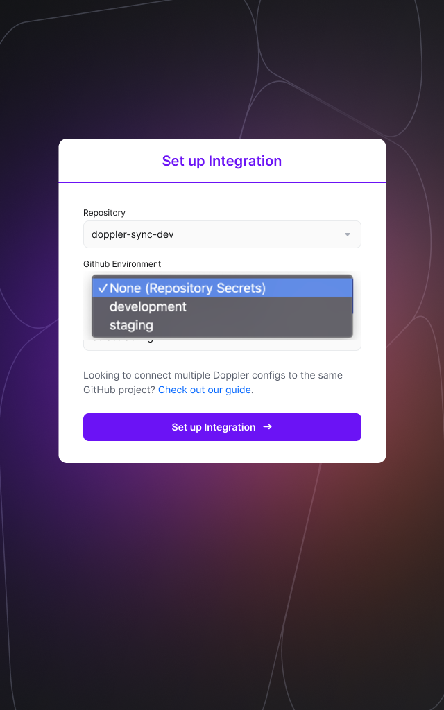 Screenshot of Doppler UI for setting up an integration