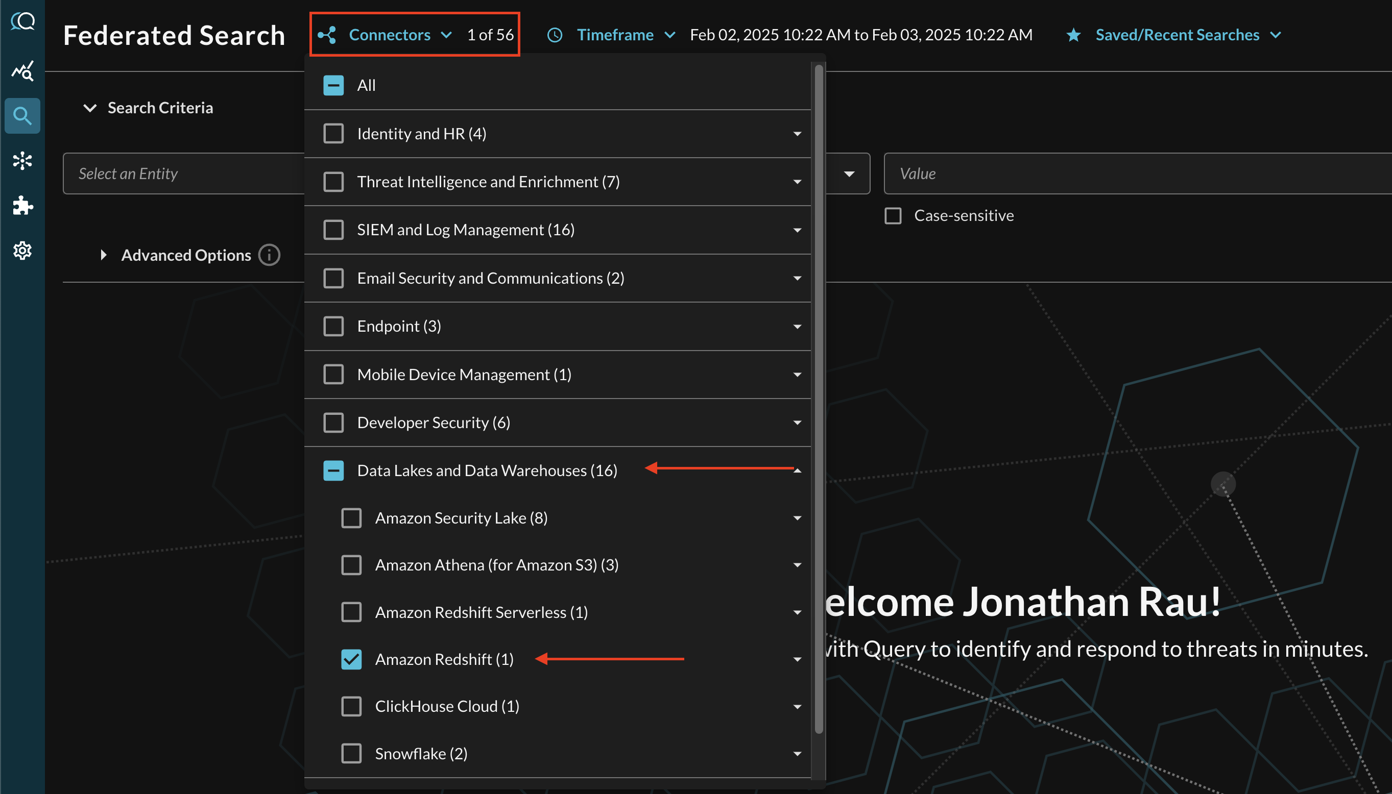 FIG. 5 - Selecting Amazon Redshift Connectors