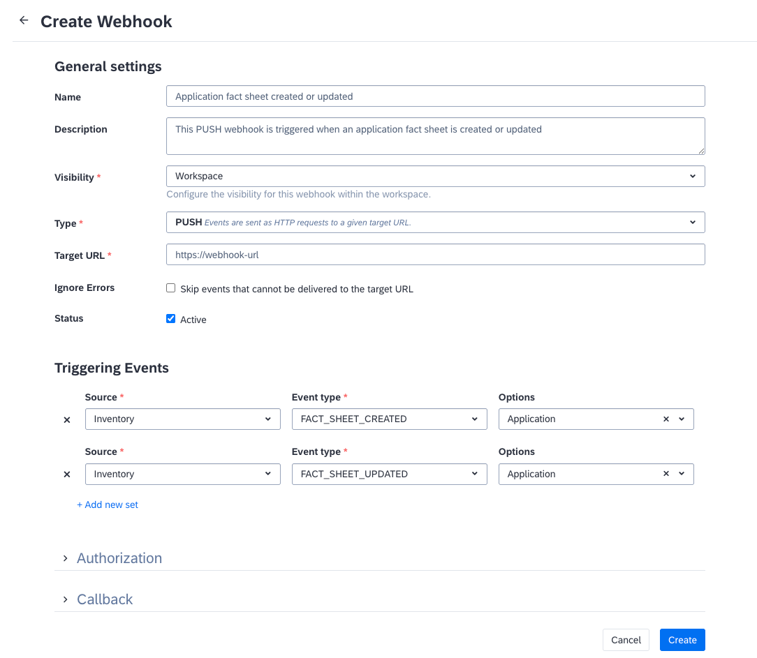 Creating a PUSH Webhook