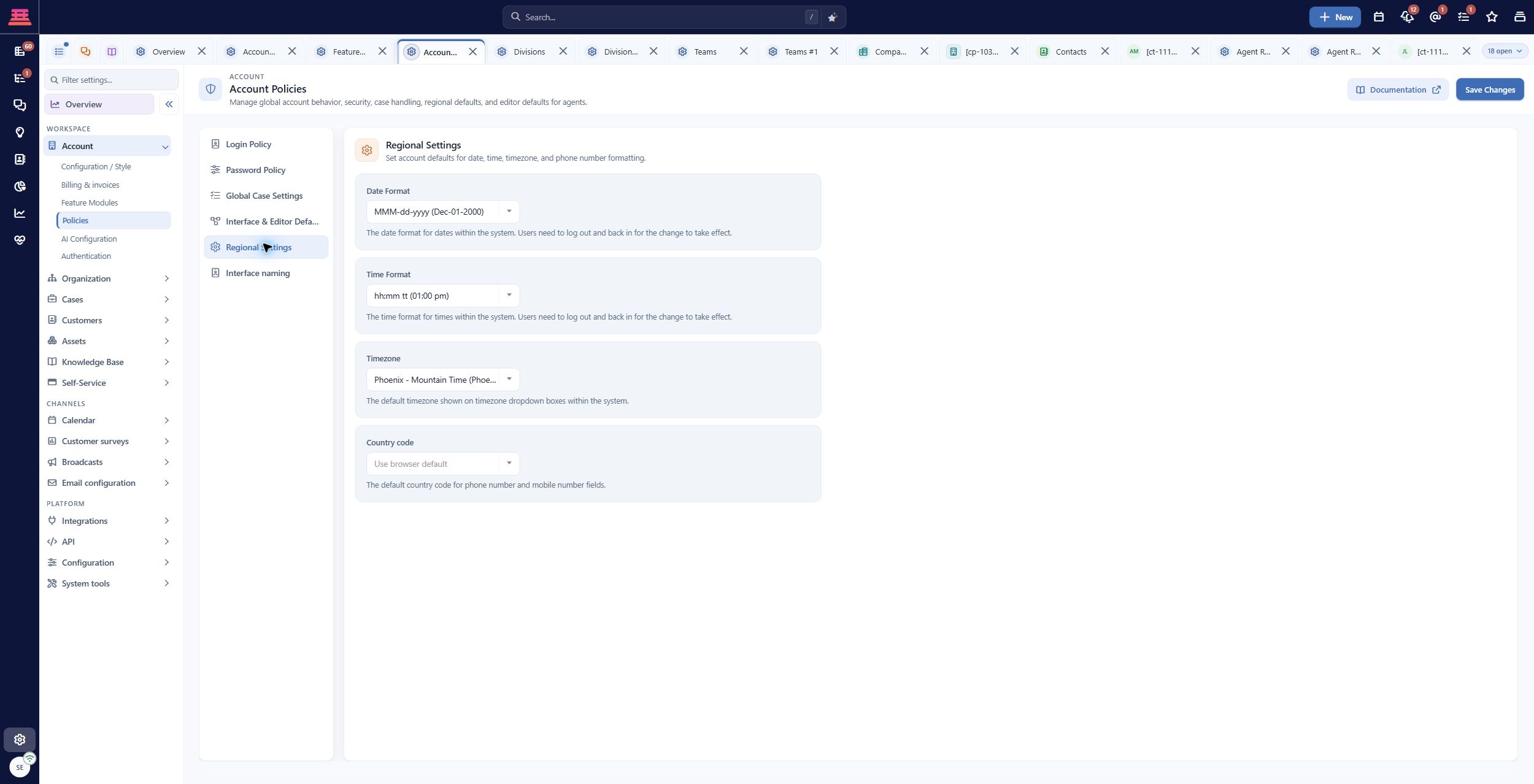 Saved Regional Settings. Verify the timezone rather than copying these demo values.