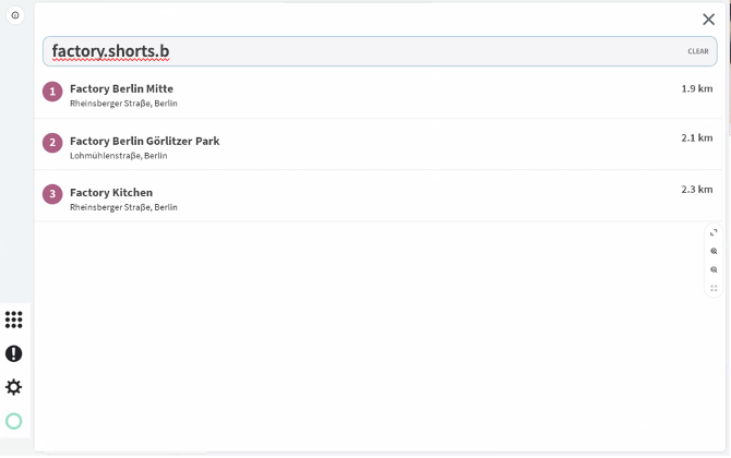 The UI, still showing autosuggest results for traditional street addresses because the regex has not matched yet