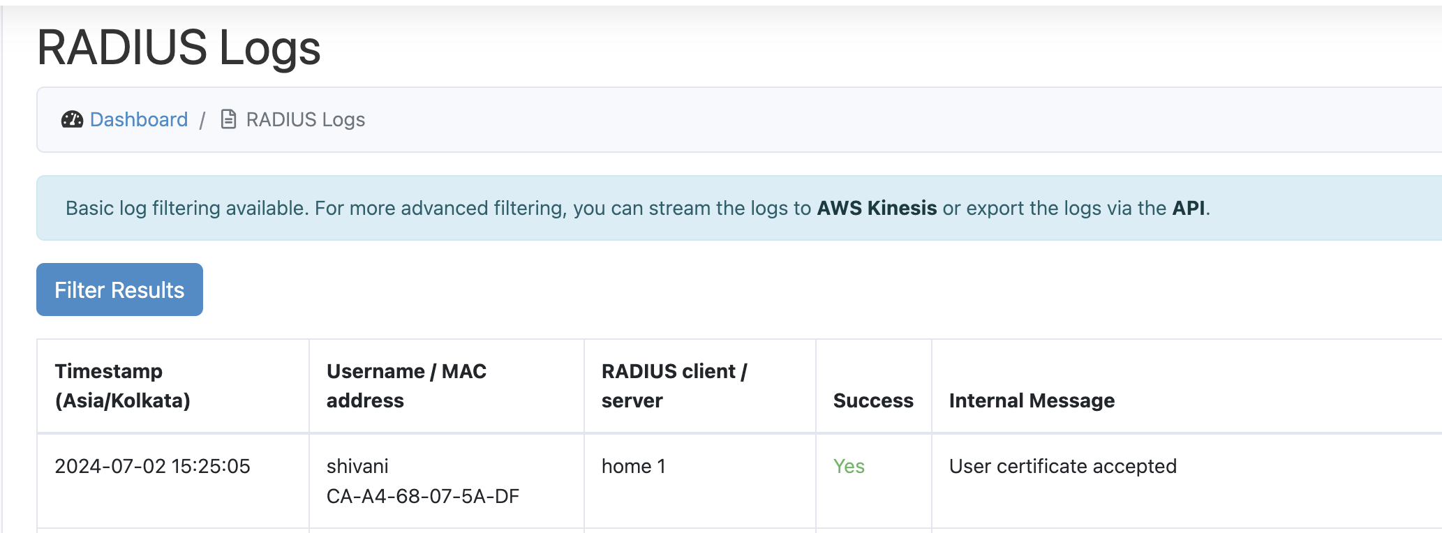 RADIUS logs