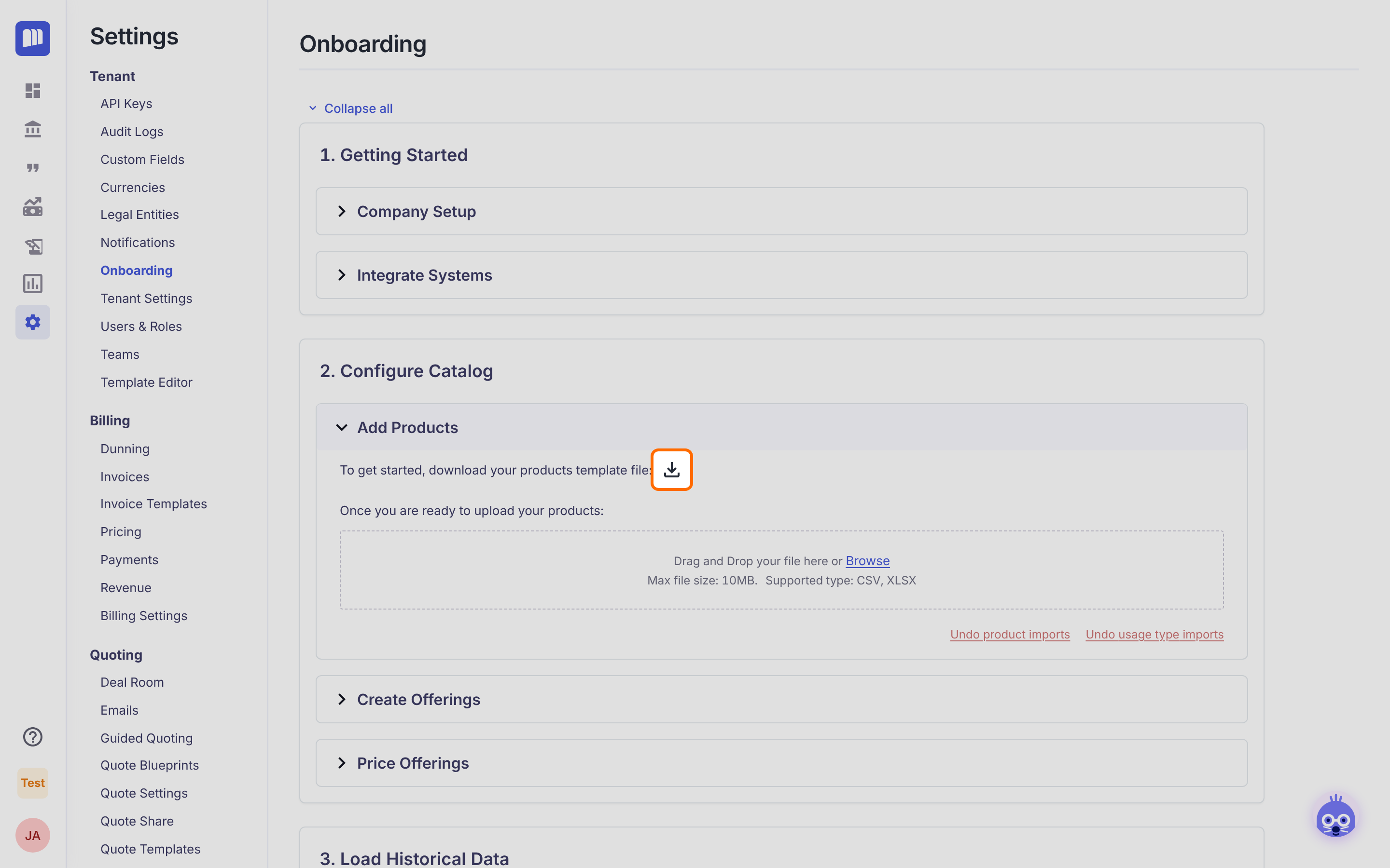 Download template icon highlighted