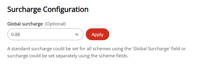 Surcharge applicable range settings on the Payment Provider Contracts page.